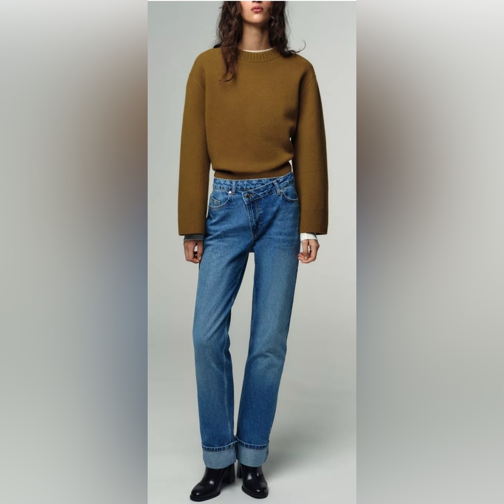 Zara Blue straight crossover zipper cuffed Jeans